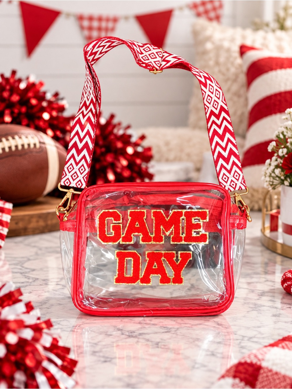 GAME DAY Clear Crossbody Bag with Red Trim